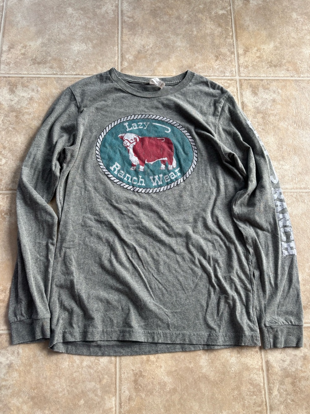Bella Canvas Heather Gray Long Sleeve Tee with Teal & Black Accents